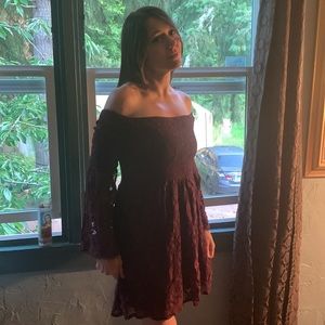 Beautiful Maroon off shoulder long sleeve dress